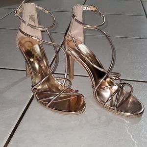 Rose Gold Strappy Stiletto Heels. Size 6